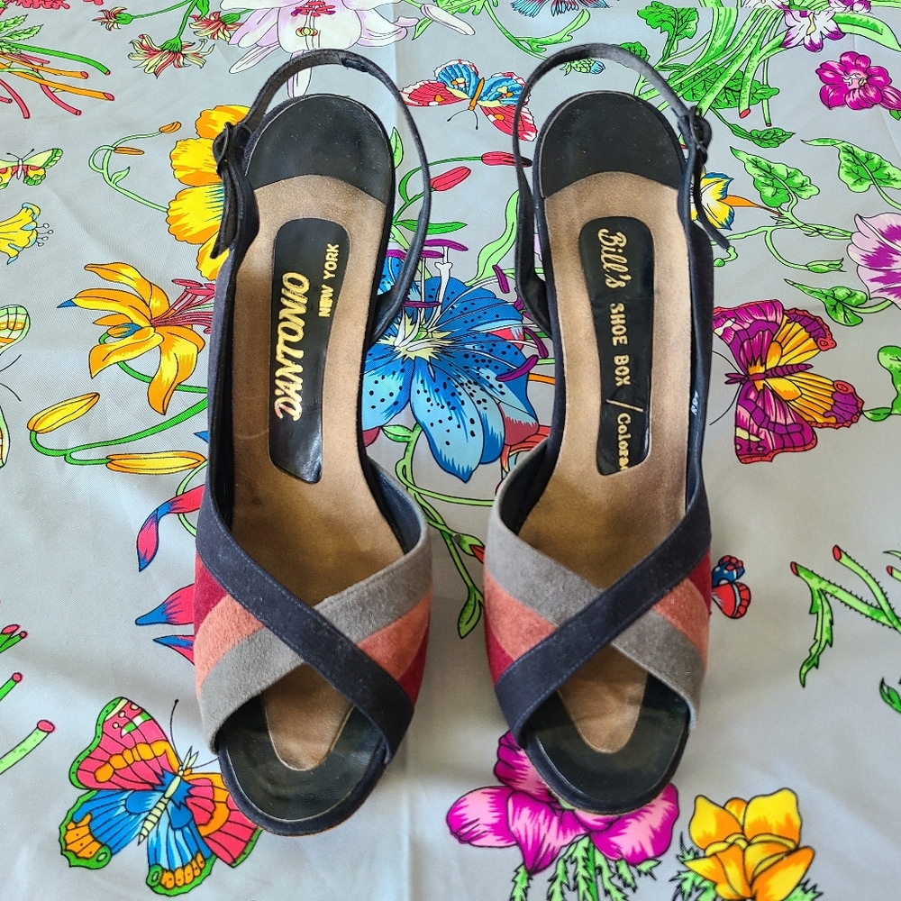 Vintage 60's-70's blue, gray and pink colorblock heels by D'antonio New York
